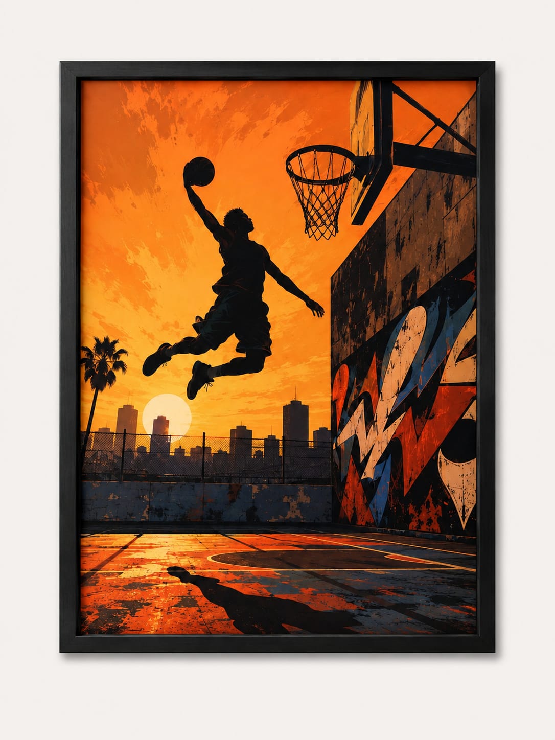 Urban Basketball Silhouette Framed Wall Art