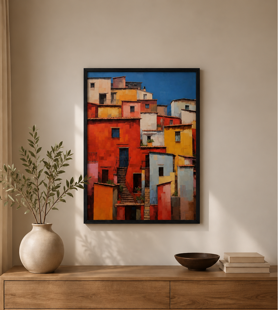Chromatic Courtyard  Mediterranean Village Art Frame