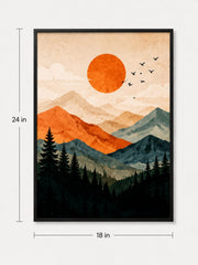Crimson Horizon Mountain Sunset Art Frame