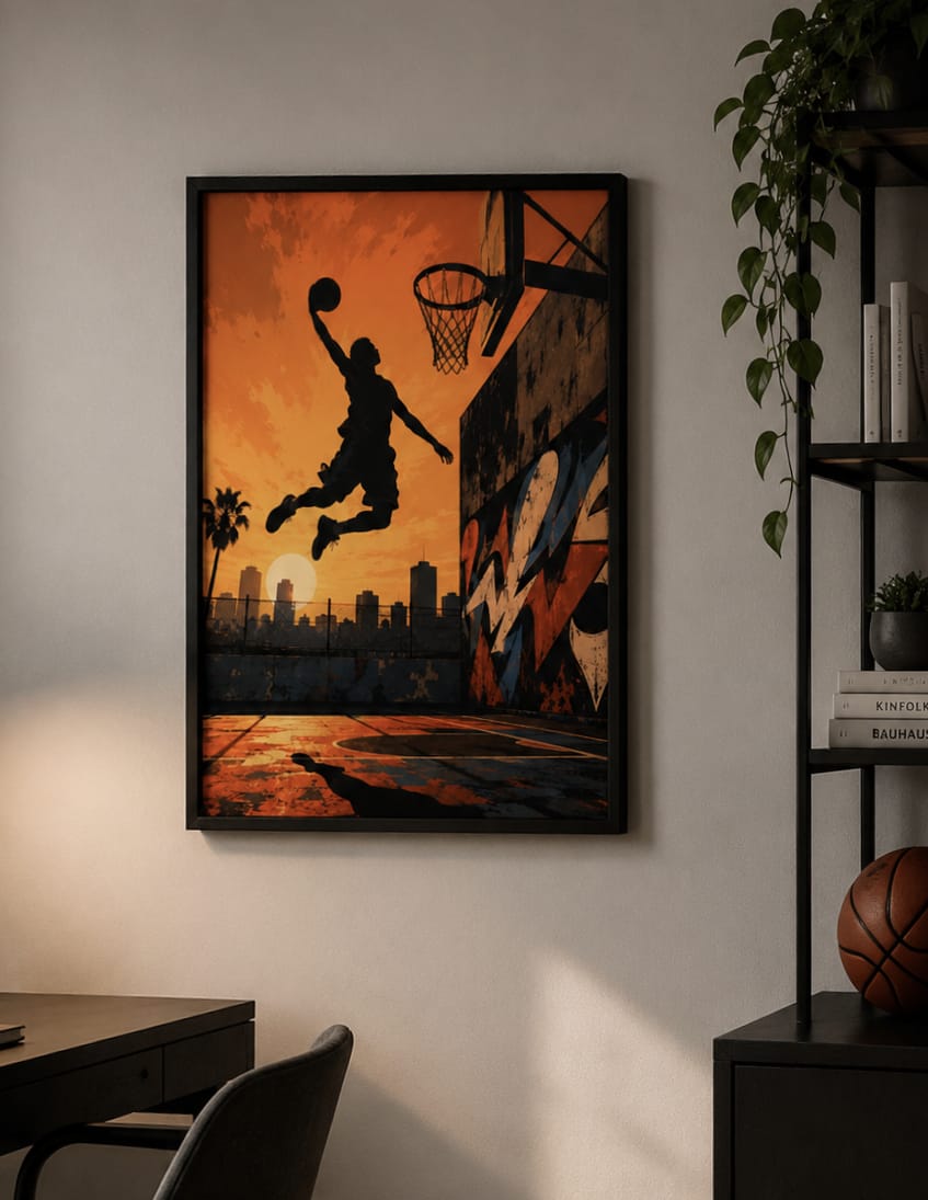 Urban Basketball Silhouette Framed Wall Art