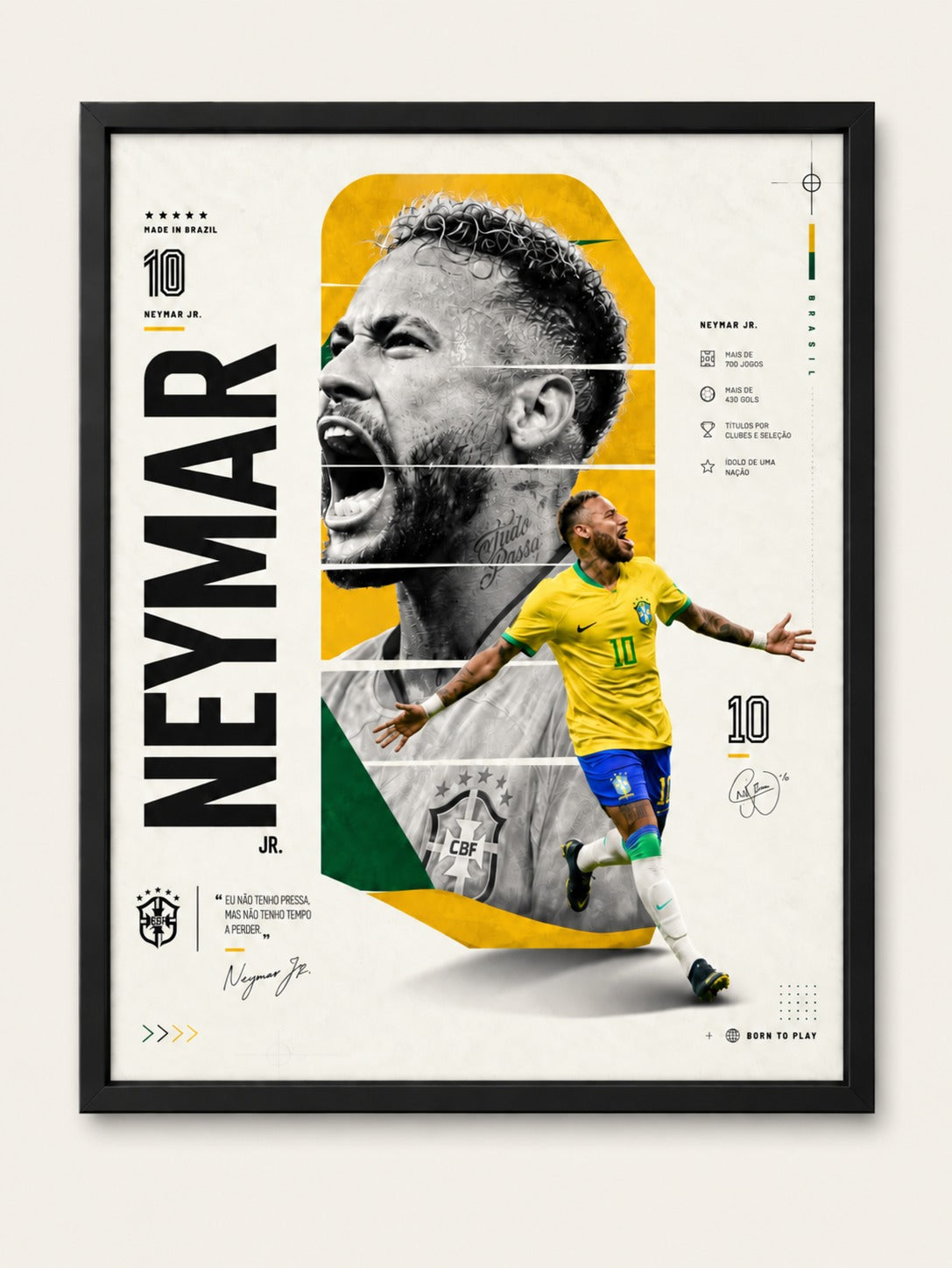Neymar Jr. Brazil No. 10 Framed Wall Art